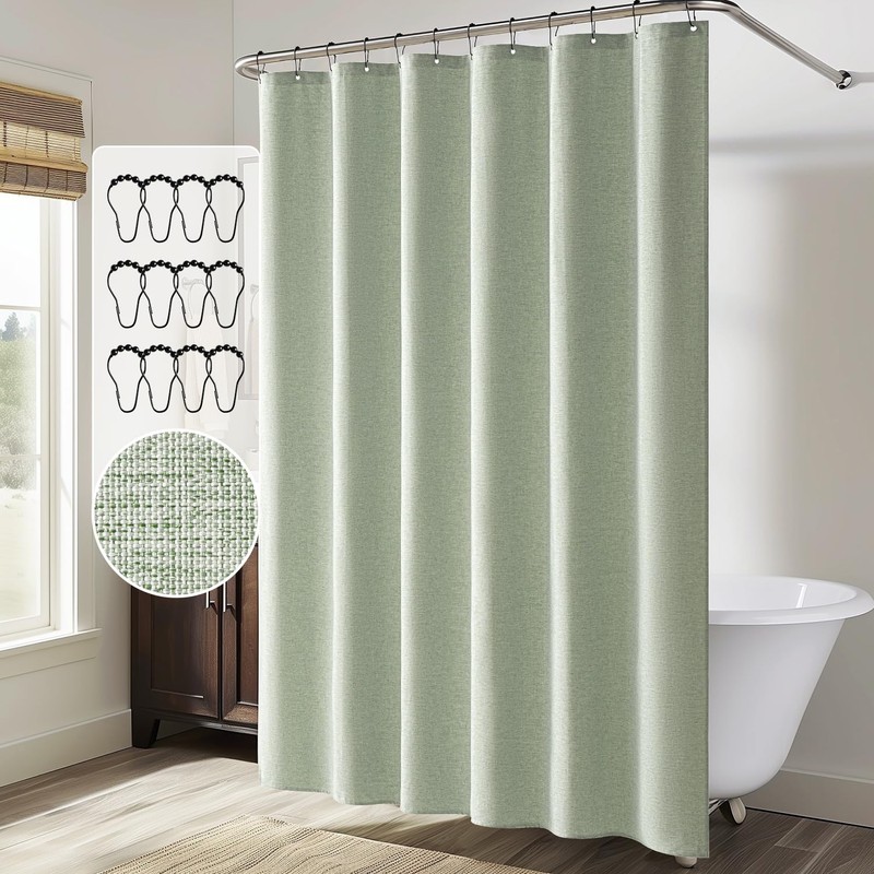 MIULEE Extra Long Linen Spring Shower Curtain 84 Inches Long