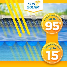 Sun2Solar Blue 15 ft x 33 ft Oval Pool Solar Cover | 1200 Series | Heat Retaining Blanket for Inground and Above Ground Swimming Pools | Harness The Sun's Energy to Heat Pool | Bubble Heating Blankets