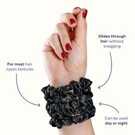 RobeCurls Ligas Para el Cabello de Mujer — Cute Hair Ties for Women and Girls Curly Hair — Satin Scrunchies — 5 Pack (Negro)