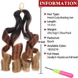 Xtrend 14 Inch French Curly Braiding Hair Pre-curled Bouncy Braiding Hair 8 packs French Curls Braids Loose Wave Braiding Hair with Curly Ends for Goddess Box Braids Hair Extension 1B3027#