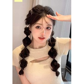 2 PCS Bubble Braided Ponytails Hair Extensions Synthetic Braid Wig with Elastic Hair Band Hairpieces for Women Girls DIY Daily Wear Hair Accessories (Dark brown)
