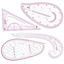 4-Piece Sewing Ruler Set – French Curve, Pattern Making, Tailoring Rulers for Dressmaking & Crafting, Clear Durable Plastic Templates