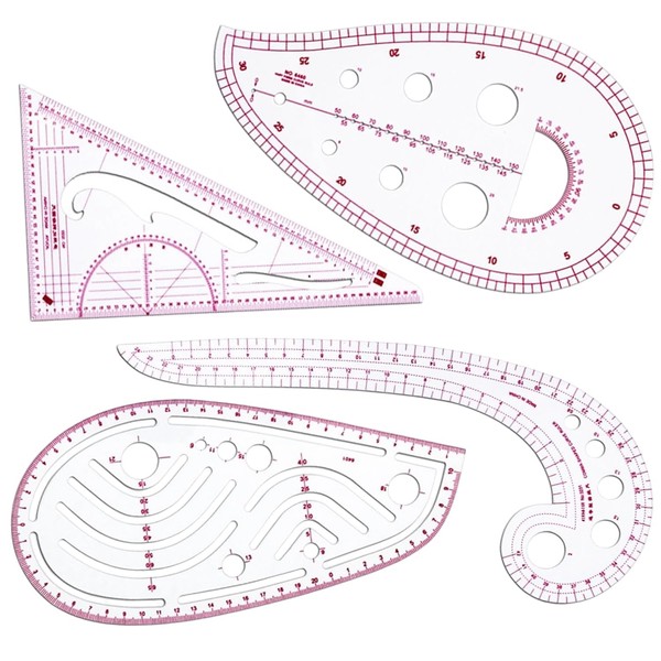 4-Piece Sewing Ruler Set – French Curve, Pattern Making, Tailoring