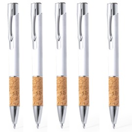 noTrash2003 10 Ergonomic Ballpoint Pens Rubberised Aluminium Metal Tip and Cork Grip Zone and Touch Function 5 Colours Stylus Retractable Ballpoint Pen Multicoloured Blue Ink (White)