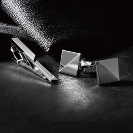 Tabarat Kts-003 Men's Tie Clip Cuff Set, Made in Japan, Brass, Geometric, Brass, No Gemstone