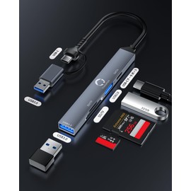 USB 3.0 HUB MicroSD/SD Card Reader Type-C & Type-A Compatible, TF and Micro SD Card Reader, Type-C Data Transfer, Type-C OTG, SDHC/SDXC/MMC/Micro SD/TF Compatible, Compatible with Android Smartphones,