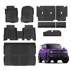 TSLDRV Floor Mats for Ford Bronco 4 Door 2025 2024-2021 Full Sets All Weather Floor Mat for Ford Bronco Accessories 2025 2024-2021 Rear Back Seat Cover Protector Trunk Frunk Cargo Liner Black