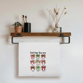 God Says You are Christian Kitchen Towels, Christian Gifts for Women, Coquette Red and Green Bow Christmas Dish Towels Tea Towels for Kitchen, Bible Verse Decor Hand Towels for Bathroom, 16x24 Inch
