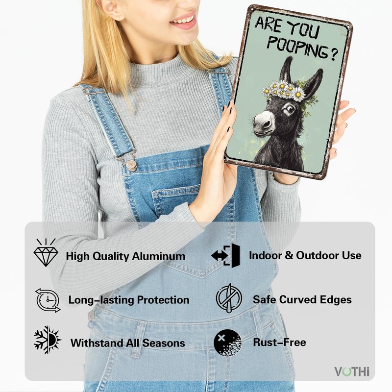 VOTHI Donkey Tin Signs ; Are You Pooping;Funny Bathroom Decor