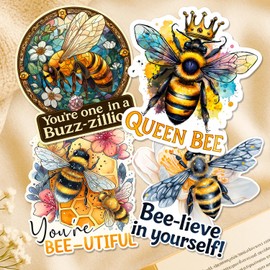 8 Pcs Positive Bee Stickers - Vinyl Sticker for Laptop, Car, Scrapbooks - Yellow Bee Sticker Decals for Bees Lovers, Animal Lover, Women, Girls, Friends