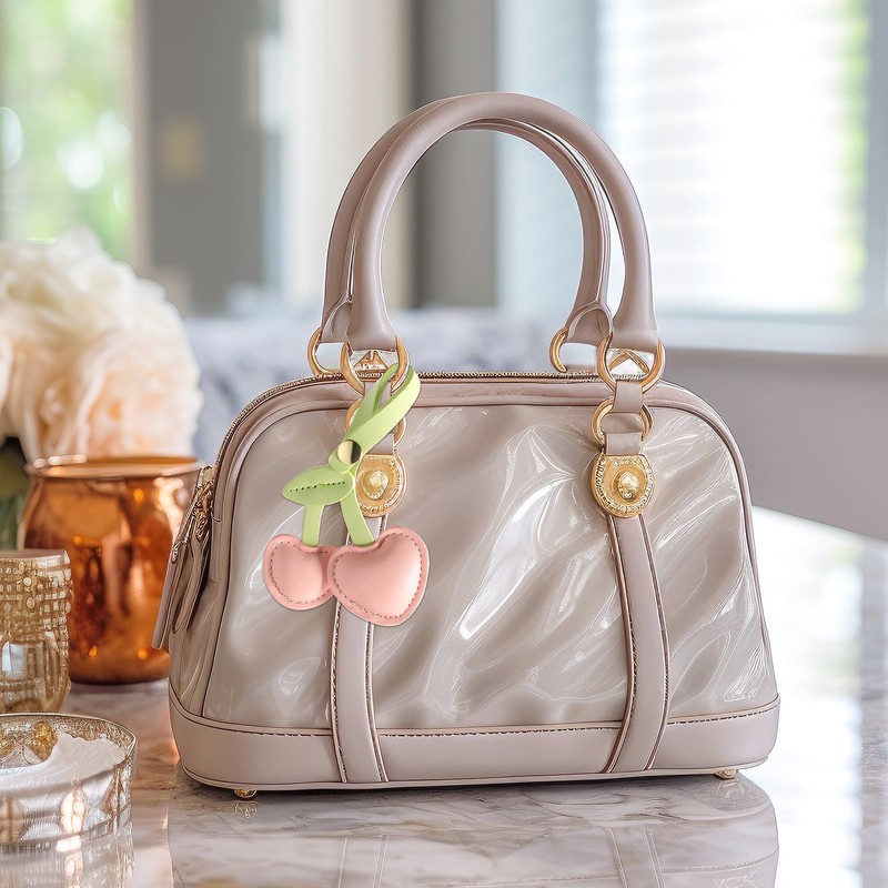 Andibro Cherry Bag Charm, Cute PU Cherry Key Ring, Bag