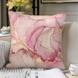 Rose Gold Marble Velvet Pillow Covers 18x18 Inch Set of 2 Pink Gold Abstract Colorful Throw Pillows For Couch Farmhouse Cushion Covers Pillowcase Modern Pillow Cases for Sofa Living Room Outdoor