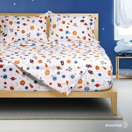 Dreamlab Kids Juego de Sábanas Infantiles, Microfibra Suave | Diseño Estampado para niño | 3 Piezas. (Tamaño Individual, Espacio/Planetas)