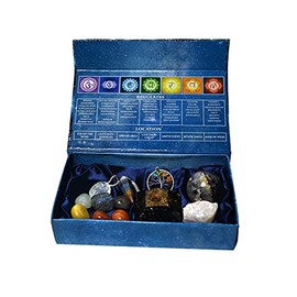 KACHVI KACHVI Kristalle und Edelsteine Heilsteine Set Sieben Chakra Trommelsteine Kristallheilungsset 13-teilig Meditation Spirituelle Geschenke Reiki Bohemian mit Reiki Divine Amethyst Ball