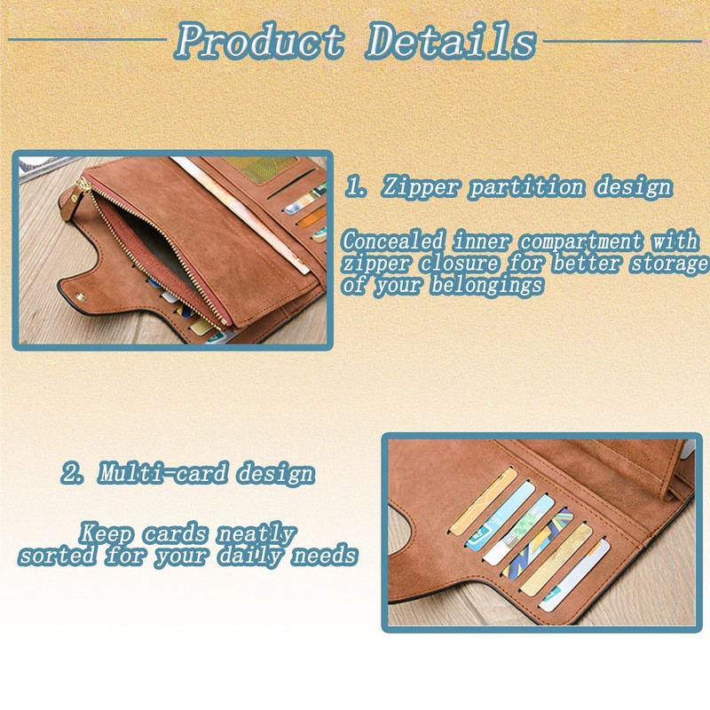 DTSFHTDAL Women's Wallet-Womens Long Wallet-Leather Large Capacity Coin Purse-Credit Card