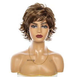 CGVG Women's Short Wig Layered Brown Short Hair Wig Fluffy Spiky Wig Natural Synthetic Hair Short Haircut Daily Use Party Fancy Dress (Brown)