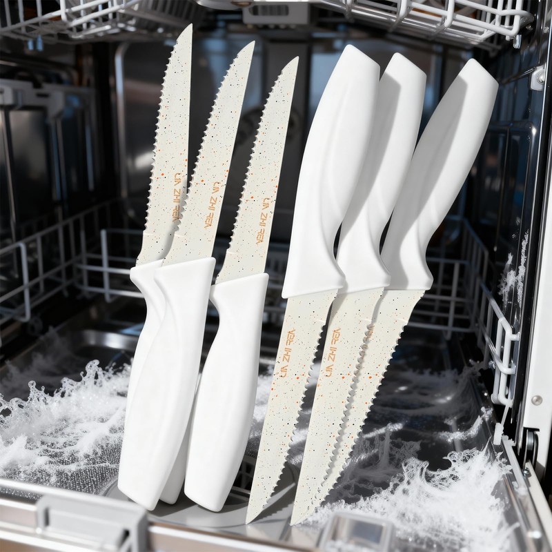 LIN ZHI REN Steak Knives,Serrated Steak knife,High-Carbon Stainless Steel,Ergonomic Handles,For