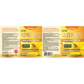 Herba Royal Jelly Capsules 1000mg - 200 Soft Gel | All Natural & Pure Royal Jelly Supplement with 10-HDA (Hydroxy-D-Decenoic Acid) | Source of Antioxidants | Product of Canada | 200 Softgels