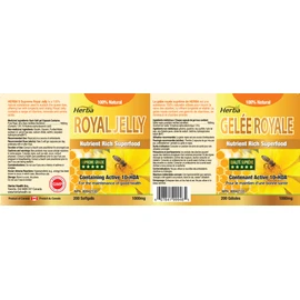 Herba Royal Jelly Capsules 1000mg - 200 Soft Gel | All Natural & Pure Royal Jelly Supplement with 10-HDA (Hydroxy-D-Decenoic Acid) | Source of Antioxidants | Product of Canada | 200 Softgels