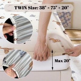 MorroMorn Twin Fitted Sheet Only, Twin Size Mattress Cover Bottom Sheet with Deep Pocket - Cute Neutral Super Soft Microfiber for Girls Boys Kids Tween Teen, No Pillowcases 38x75x20in (Animals)