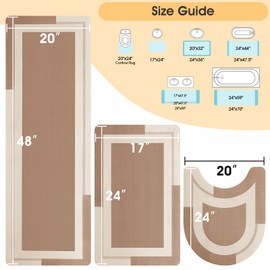 ACCUMTEK Ultra Thin Bath Mats Fit Under Door 3 Piece, Upgrade Backing Non Slip Bath Mat, Quick Dry Absorbent Bath Mat, Machine Washable Bathroom Rugs for Bathroom Floor, Bathtub, Kitchen, Taupe