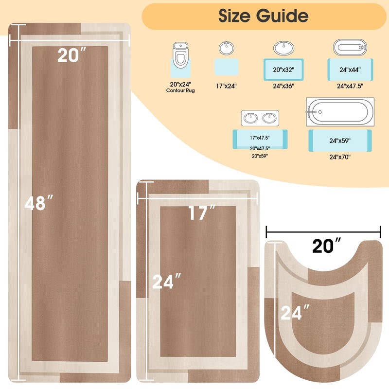 ACCUMTEK Ultra Thin Bath Mats Fit Under Door 3 Piece,