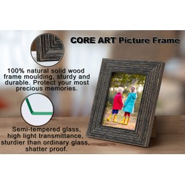CORE ART 3.5x5 Picture Frame Black Wood Rustic Photo Frames Set of 2 High Definition Semi-tempered Glass Wall or Tabletop Display