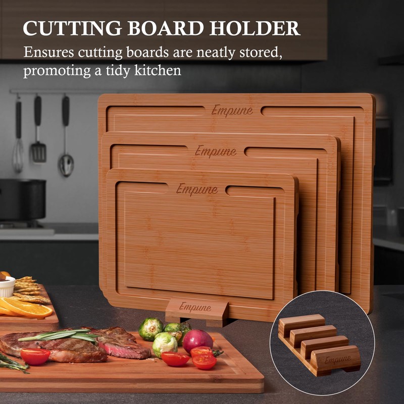 Empune Bamboo Cutting Board Set, Wood Cutting Boards for Kitchen