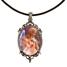 DragonWeave Angel Antique Silver Handmade Cameo Pendant on Black Leather Cord Necklace