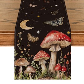 Artoid Mode Mushroom Moon and Moth Fall Table Runner, Seasonal Autumn Kitchen Dining Table Decoration for Home Party Decor 13x72 Inch