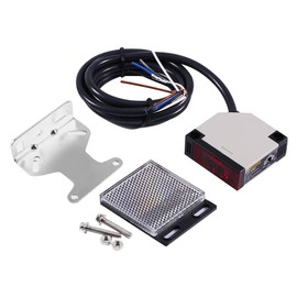 Photoelectric Sensor Switch, 90-250V AC 3A E3JK-R4M1 Specular Reflection Photoelectric Switch 5 Wire Retro-reflective Photoelectric Beam Sensor with Screws