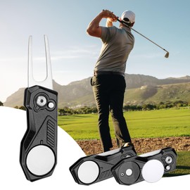 TIXIPEM Golf Divot Repair Tool- Switch Foldable Divot Tool with Magnetic Ball Marker & Open Button Use for Golf Accessories & Gifts - [Black] Green Fork Tines