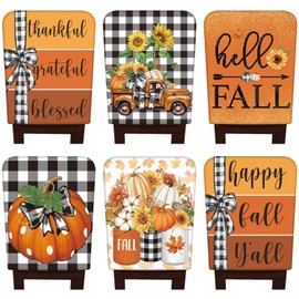 Windkream 6 Pcs Fall Chair Covers Set Autumn Chair Back Cover Thanksgiving Dining Chair Slipcovers Buffalo Plaid Removable Chair Seat Protector for Kitchen Dining Hotel Wedding (Maple Leaves)