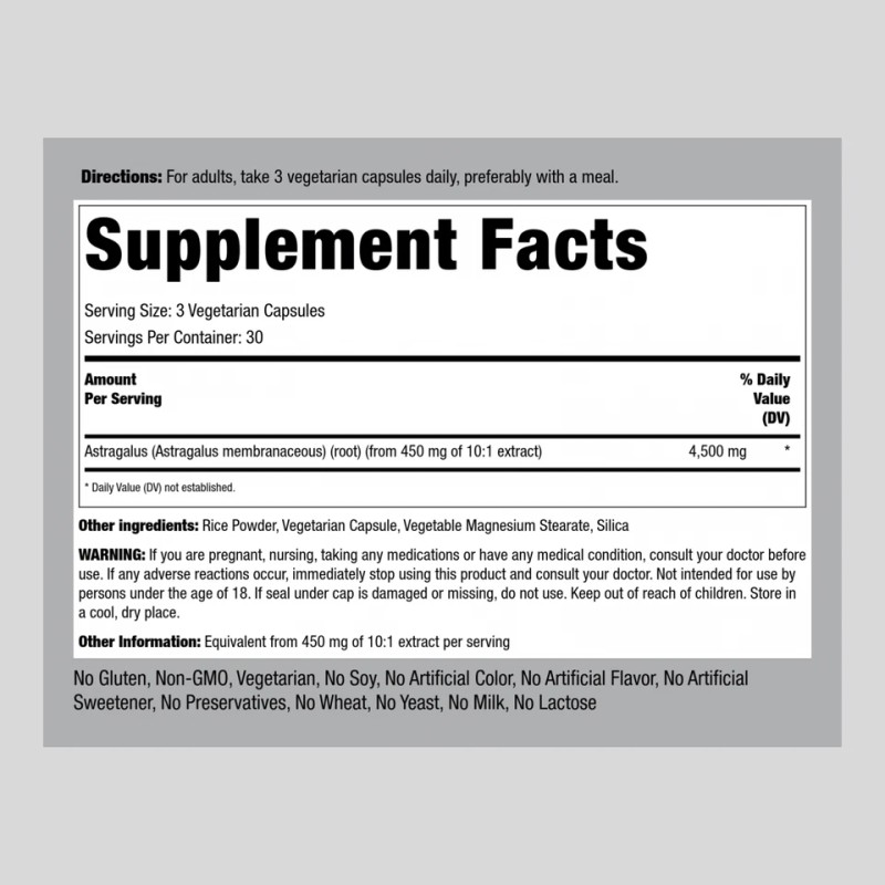 Astragalus Root Capsules | 4500mg | Vegetarian Extract | by