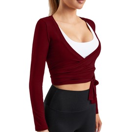 Mustcan Women's Tie Front Shrug Long Sleeve Bolero Cardigan Lightweight Cropped Twist Open Front Casual Short Shawl Tops-Wine