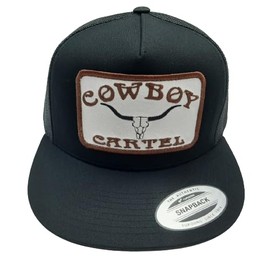 Cowboy Cartel Trucker Mesh Snapback Flat Bill Hat Cap Black Embroidered Patch Yupoong 6006