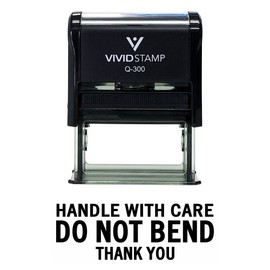Handle with Care DO NOT Bend Self Inking Rubber Stamp (Black Ink) - Large