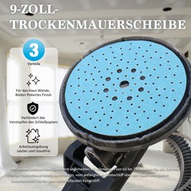 Sandpaper 225 mm Velcro 240 Grit Sanding Discs Dust Removal Ceramic Sandpaper Blue Pack of 10 Sandpaper Wall Sanding Wood Polishing