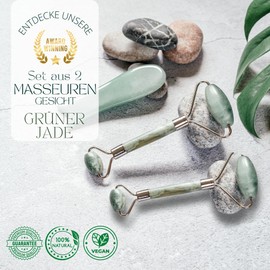 Sun & Sia 2 Rolls of Green Jade Face Massage - Jade Roller Made of 100% Natural Stone without Chemical Treatment - Anti-Ageing - Radiant Skin - Sun & Sia