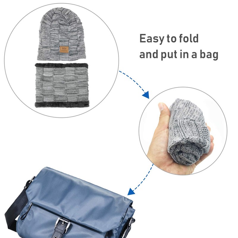Mens Winter Beanie Hat Scarf Set Warm Fleece Lined Snow