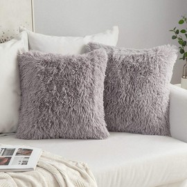 Miulee Set of 2 Cushion Covers, Artificial Fur, Decorative, Cuddly, for Sofa Cushion, Plush Cushion, Cuddly Couch Cushion, Super Soft, Fluffy Cushion Cover for Sofa, 60x60 cm, Grey