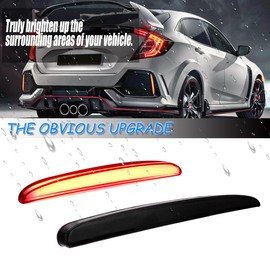 TurningMax Smoked Lens LED Bumper Reflector Lights Tail Brake Rear Fog Lamps for 2017-up Honda Civic Hatchback, Type-R or SI 4-Door Sedan