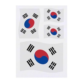 4 x 'Waving South Korean Flag' Temporary Tattoos - Water Resistant, Skin-Safe, Non-Toxic Transfers, Mixed Sizes (TO00068462)