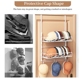 Over Door Hat Organizer 3 Tier Wall Mounted Hat Rack with 2 Adjustable Metal Basket and 3 Hooks Hat Organizer for Baseball caps Hat Hanger Holder Display for Door Closet, Cap Organizer Storage
