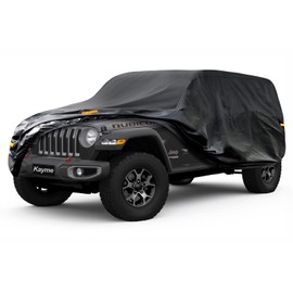 Kayme 7 Layers Car Cover Custom Fit for Jeep Wrangler 4 Dr/Unlimited 4 Door JK JL, Waterproof All Weather for Automobiles, Outdoor Full Cover Rain Sun UV Protection.Black