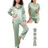 WJing Yi Jia 4Pcs Womens Silk Satin Pajama Sets Floral