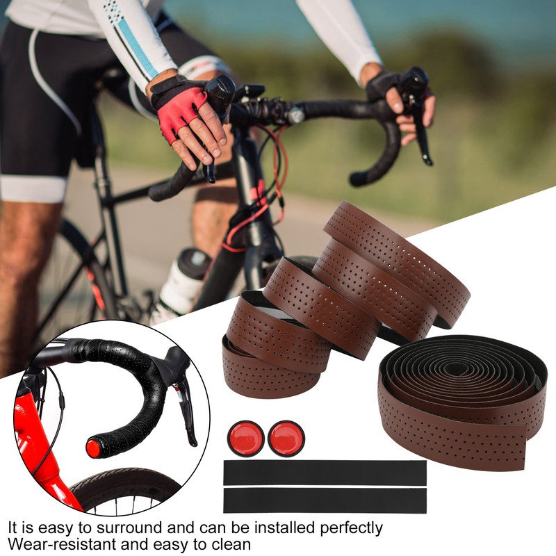 2Pcs Cycling PU Leather EVA Handlebar Belt Road Bike AntiSlip