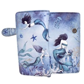 Shag Wear Ocean Mermaids Large Wallet for Women and Teen Girls Vegan Faux Leather Textured Blue 7"