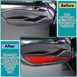 Hudiriy Real Soft Carbon Car Door Anti Kick Panel Trim Sticker Compatible with Mazda MX-5 2016-2023, Inner Door Anti Kick Decorative Panel Protection Accessories,Red