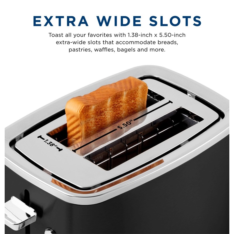 GE 2 Slice Black Stainless Steel Toaster, Extra Wide Slots